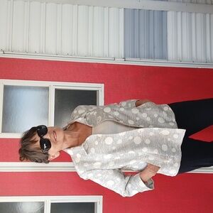 CHICO' S grey white jacquard dots sparkle women's jacket Sx 2 Large. NWOT